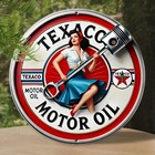 1pc Vintage Tin Metal Signs, Texaco Motor Oil Pin-Up Aluminum Round Poster Clas
