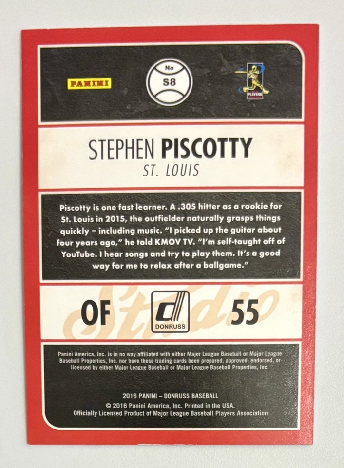 Panini Donruss Studio Press Proof Gold 2016/99 Stephen Piscotty #S8 RC BS27 Foto 2 de 2