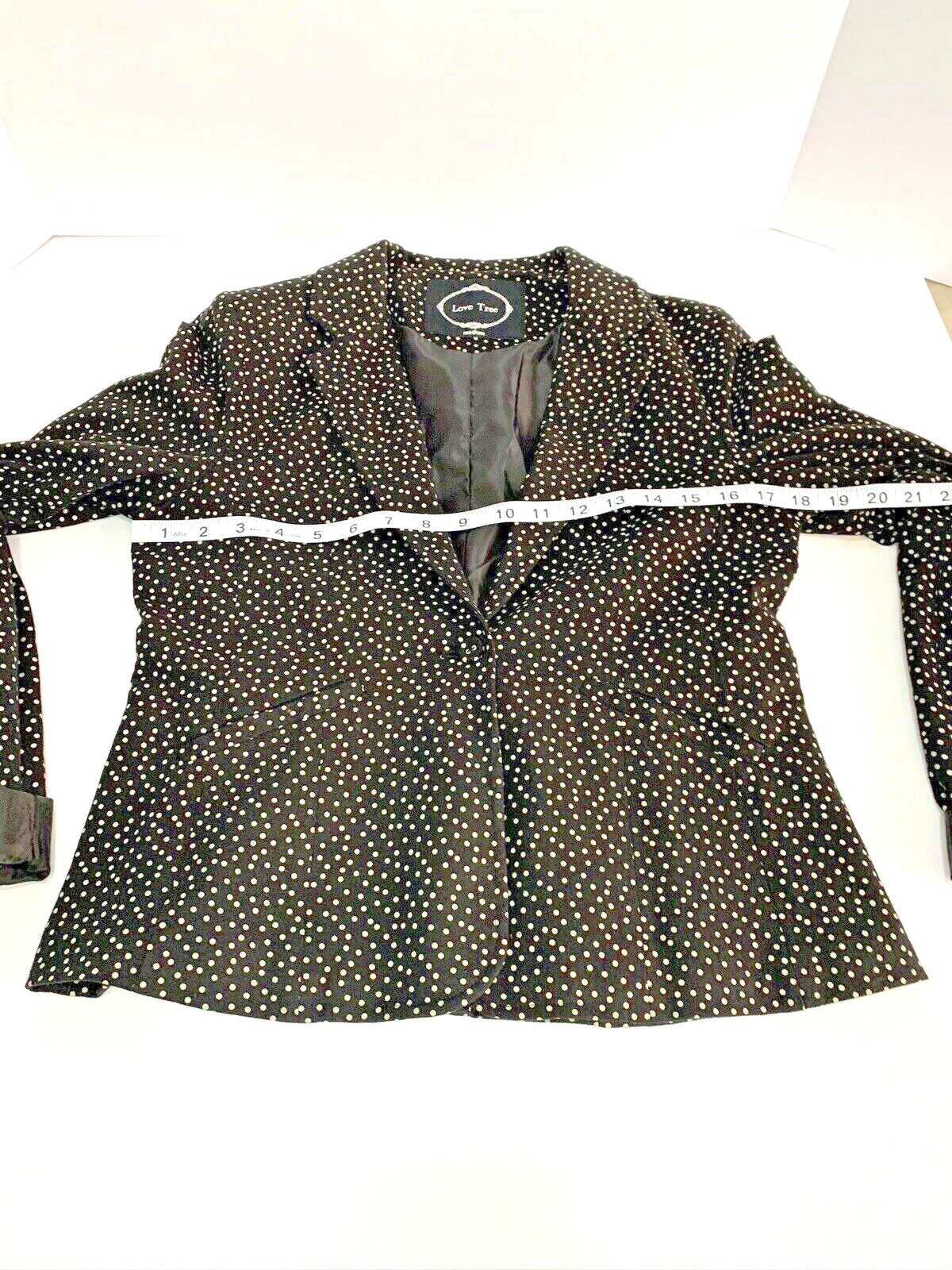Love Tree Blazer Jacket Womens Size M Black Polka Dot Print Lined Cropped Pocket