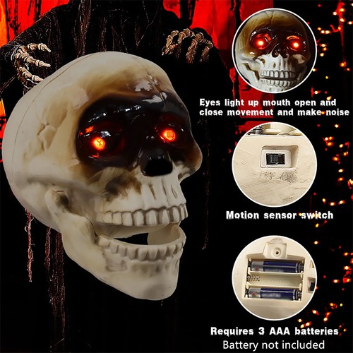 Halloween Decoration Scary Horror Party Decor Skull With Red Light Eyes & Sound - Picture 5 of 7
