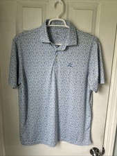 Rhoback Men  s Performance Polo Blue The Blue Bonnet Print Size Large EUC