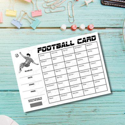 100 x 40 FUSSBALL SPENDENAKTION RUBBELKARTEN UK TEAMNAMEN HOCHWERTIGER DRUCK
