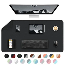 Multifunctional Large Desk Mat Black, 35.4 x 16.9 Inch PU Leather Double Pad