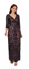 Adrianna Papell NWT Size 0 Embellished Sequined Gown Navy Rose Gold Illusion