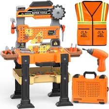 Kids Tool Bench Set with Electric Drill  Vest, Kids Tool Set Toddler Workben...