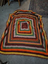 VTG Granny Square Roseanne Lap Chair Afghan Blanket Crochet Acrylic Throw