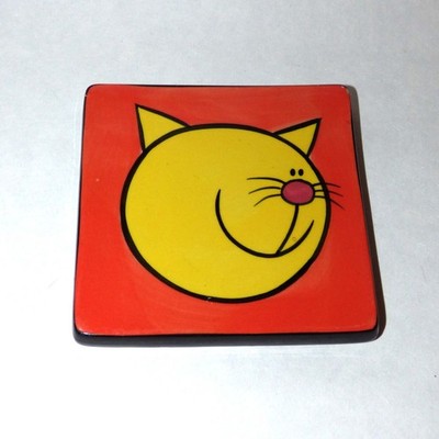 Whittard of Chelsea 2006 Bouncing Pig Yellow Cat Ceramic Coaster Tile 4x4''