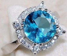 1CT Aquamarine  Topaz 925 Solid Sterling Silver Ring Sz 7 UB1-2