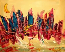 BLUE NEW YORK CITYSCAPE yby Kazav tu5n Painting Stretched Canvas 43f43t