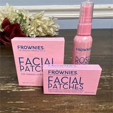 Frownies Wrinkle Facial Patches 144 + Rose Water Hydrator Spray 2 oz Set