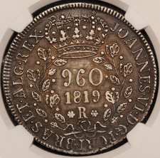 1819-R Brazil 960 Reis Silver Coin - NGC XF 45 - KM #326.1