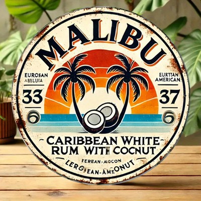 Malibu Caribbean White Rum Vintage Tin Metal Signs Home Décor 8x8 