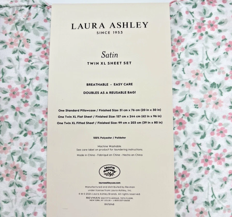 Juego de sábanas satinadas Laura Ashley XL doble rosa verde floral Tierney casa de campo Foto 3 de 3