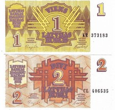 Latvia 1992 UNC  1 & 2 Rubli, 1992 Picks 35-36 First Ex-USSR pre-Euro