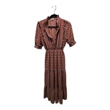 MAX STUDIO Women's Red Geometric Print Tiered Midi Dress Ruffle Neck Size L