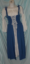 Renaissance Dress Medieval Costume Women w Elf Ears Earrings Crown XL Blue NWT