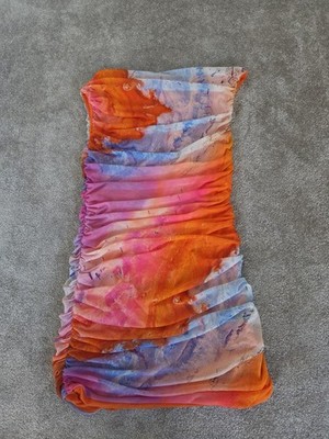 Zara Minikleid Größe L Rosa & Orange Batikmuster Rüschen Tüll Ärmellos