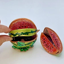 Sliced Watermelon Trinket Pill Box Art Fruit Hinged unique 2 hidden compartments