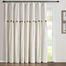 Linen Button Window Curtain Panel, Single, 100" W x 84" L, Off-white - Countr...