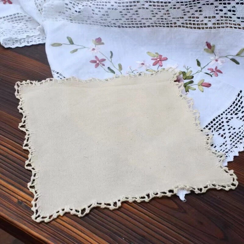 Set of 4 Vintage Cotton Linen Lace Square Placemat Dining Kitchen Heat Resistant - Image 2 of 4