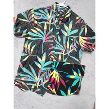 Oneill Shirt Men Large Reverse Print Tropical Floral Button Up Black Rayon Blend