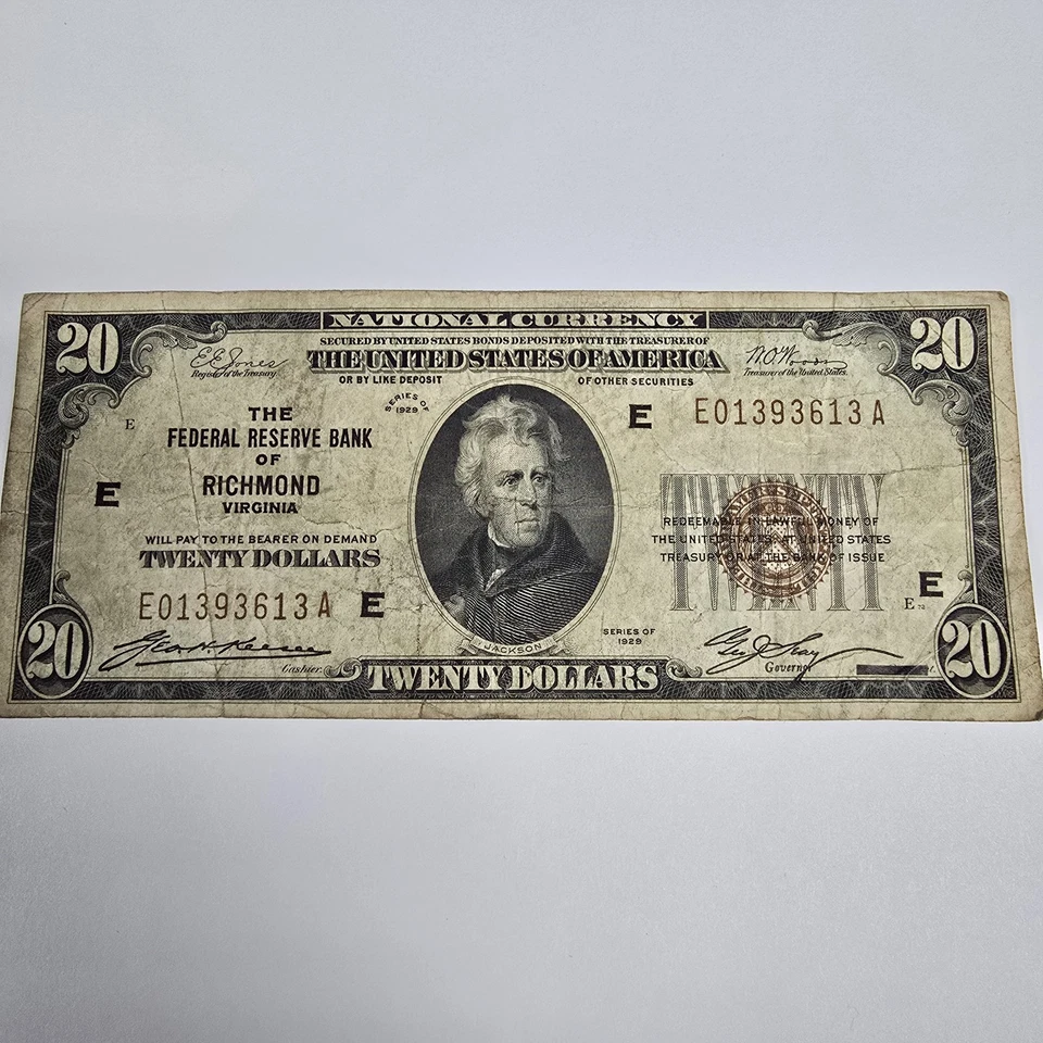 Billete de 20 dólares 1929 moneda nacional Richmond Virginia E Foto 3 de 4