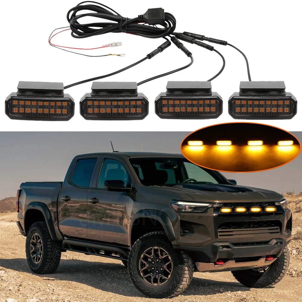 For Chevy Colorado Amber LED Marker Front Grille Grill Lights Kit Raptor Style