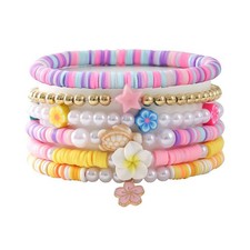Lovely Heishi Bracelets Set Tropical Flower Colorful Soft Clay Bracelet She - 03