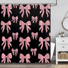 Pink Bow Shower Curtain Fairy Tale Ribbon Modern Cute Bathroom Decor with Hooks
