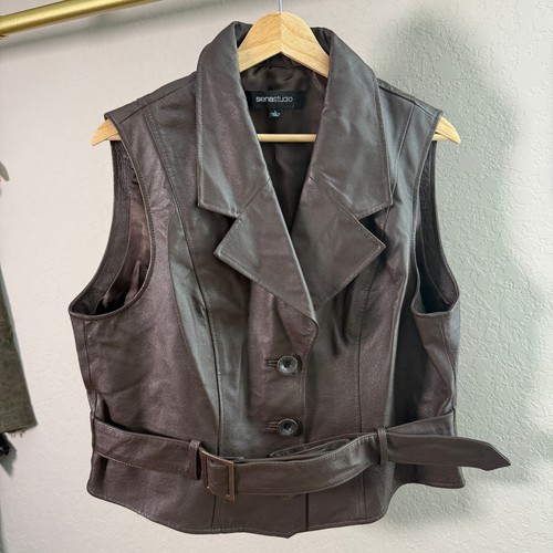 Gilet En Cuir Doublé Siena Studio - Marron Chocolat - Taille M - Neuf Sans étiquettes