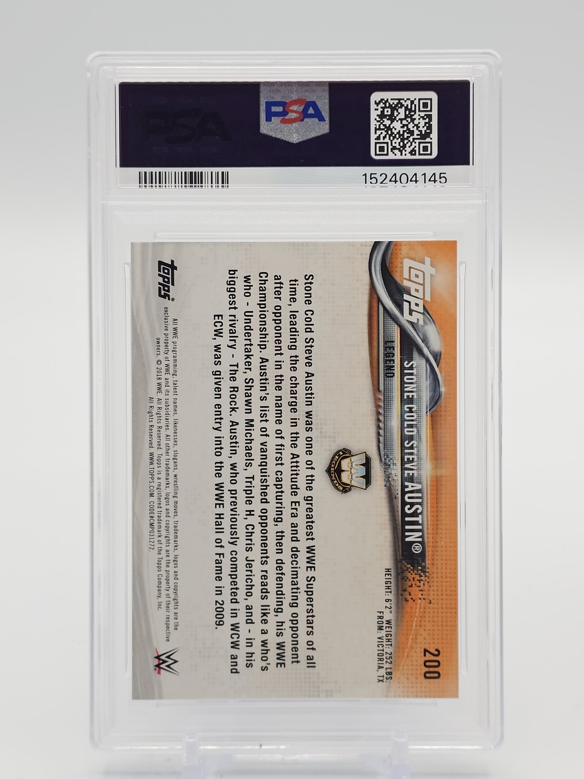 STONE COLD STEVE AUSTIN 2018 TOPPS WWE THEN NOW FOREVER BRONZE #200 PSA 9 Q0856 view 2