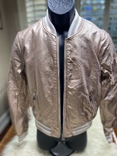 Rue 21 Metallic Color Baseball Jacket Knit Stripes @ Neck, Waist, & Wrist SIZE L