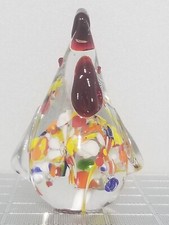 Murano Glass  Rooster Figurine Paperweight  Spatter Flowers  4.5"  0185