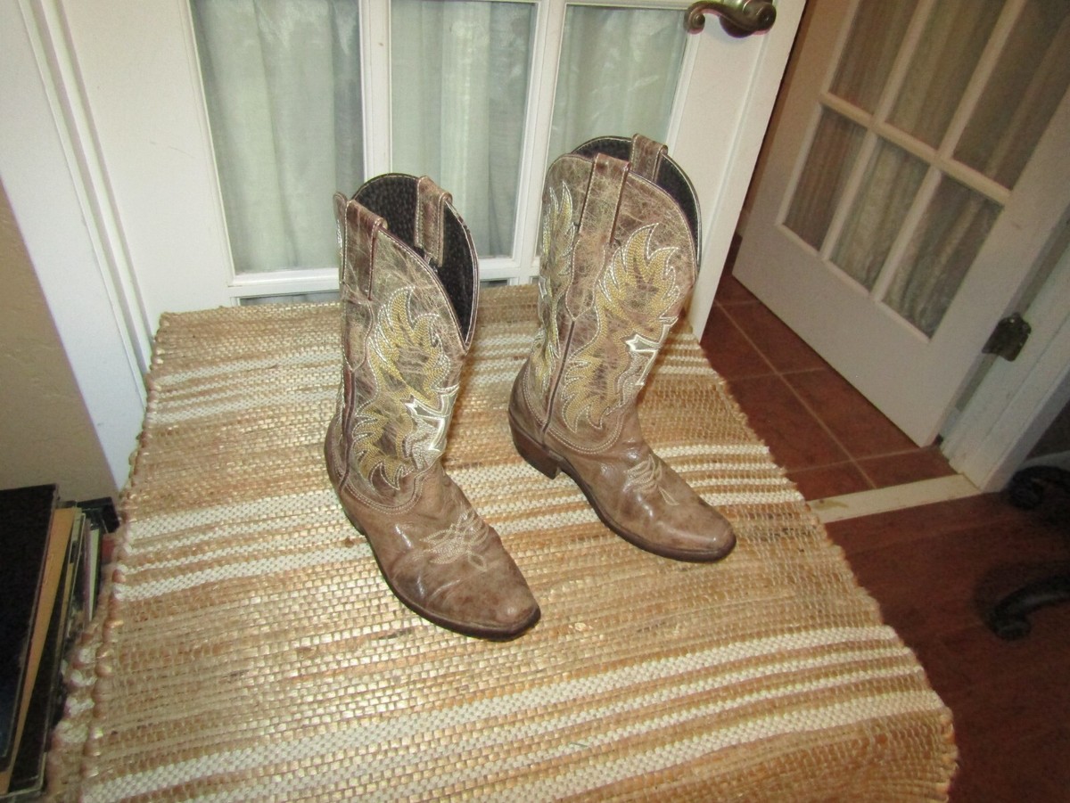 Mexico Square Toe Cross Cowboy Western Boots Brown Youth Kids size