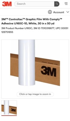 3M Controltac Vinyl w/ Comply Adhesive - 54" x 50 yd - White (IJ160C-10 ...