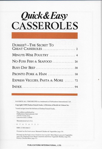 Favorite All Time Recipes: Durkee Quick and Easy Casseroles (1993, Hardcover) - Imagen 3 de 3