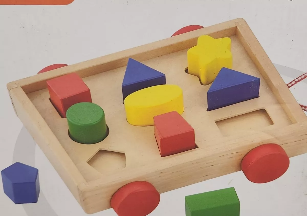 Brand New Wooden Sorter Viga Toys Trolley With Multicolor Figures