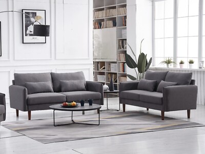 Mid-Century Modern Pc Sofa Set w/ Throw Pillows, Living Room Set