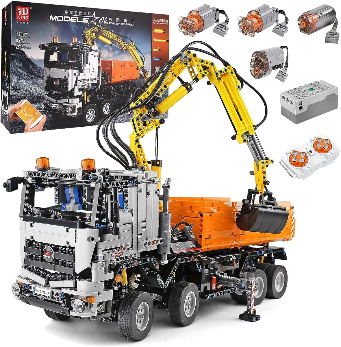 MOULD KING Technology Crane Car Pneumatic Truck Building Block RC