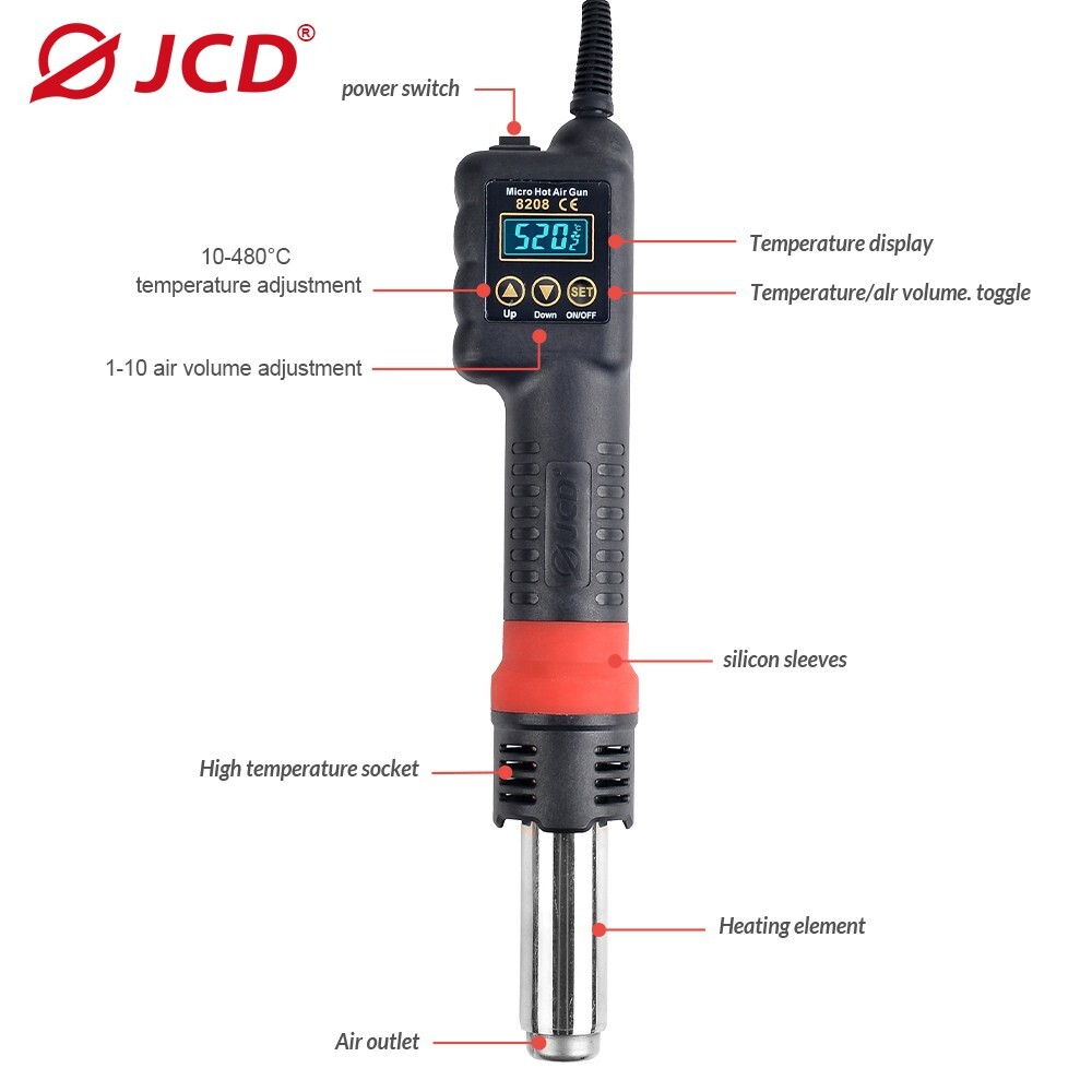 JCD 8208 Hot Air Gun 750W Soldering Station – 110V-130V, Desoldering Station
