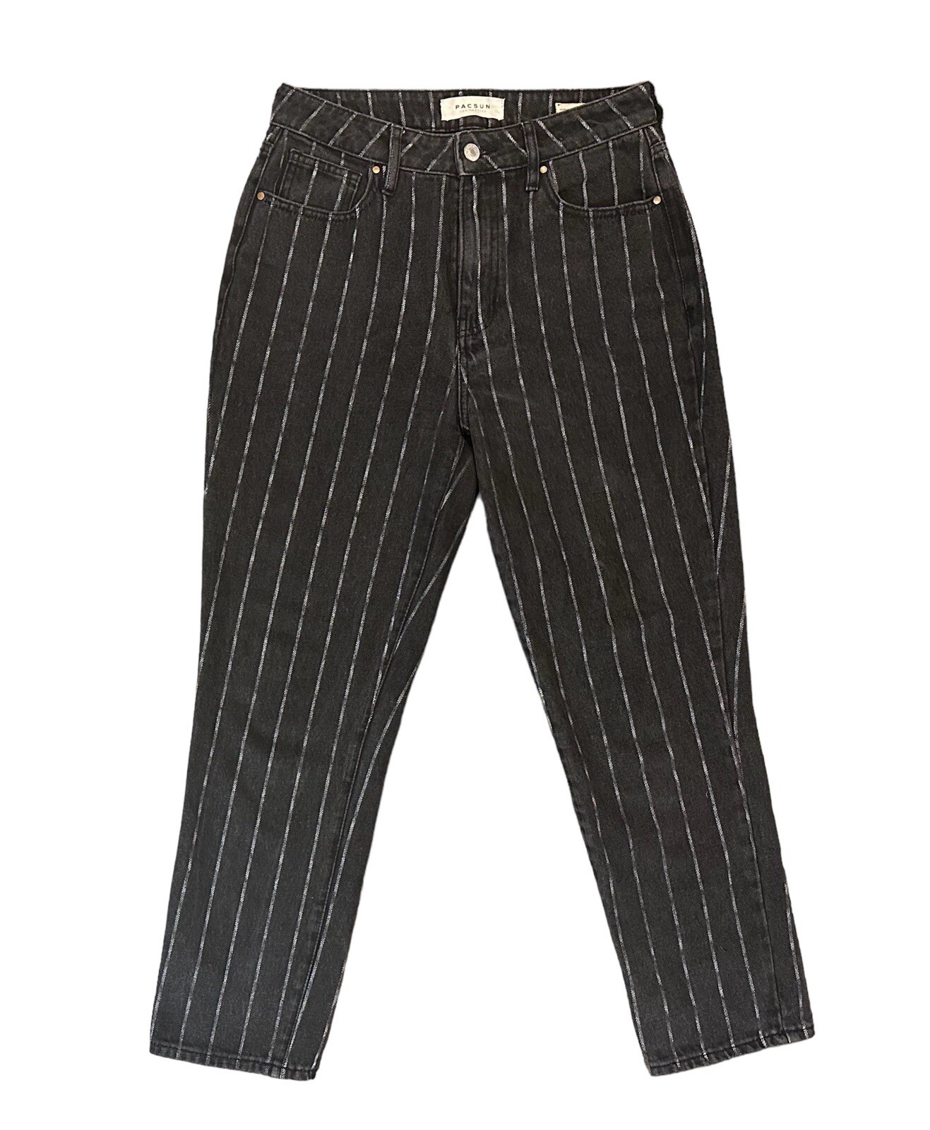 PACSUN Women's Salem Stripe Black Mom Denim Jeans High Rise Pants