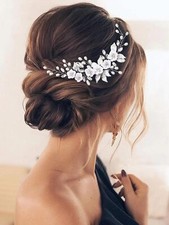 Silver Crystal Bridal Hair Vine Flower Leaf Wedding Headband Women Girls