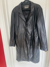 Vintage Aviatrix Women’s Boxy Midi Genuine Black Leather Trench Coat Size Xl