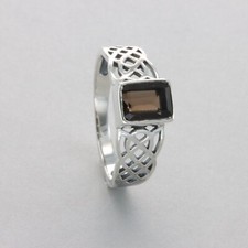 Square / Rectangle SMOKY QUARTZ Celtic Ring - 925 STERLING SILVER - Gemstone 4e