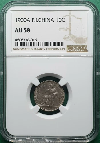 1900A FRENCH INDO CHINA 10 CENTS SILVER NGC AU 58