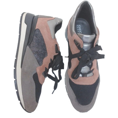 $170 GEOX 36 6 Sneakers Shahira Metallic Gray/Rose Lace Women Shoes Trainers