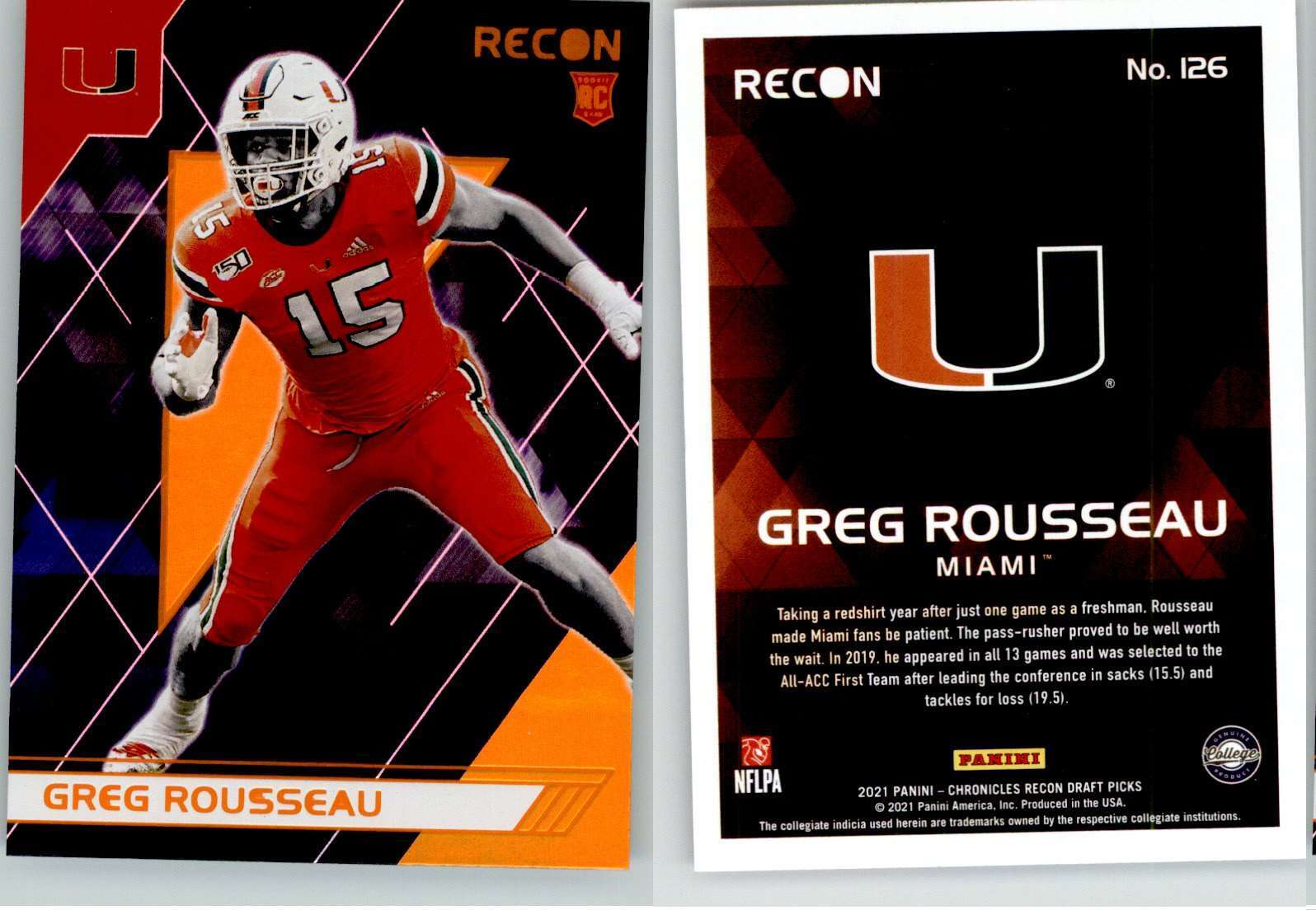 2021 Panini Chronicles Draft Picks - Recon Orange #126 Greg Rousseau ...