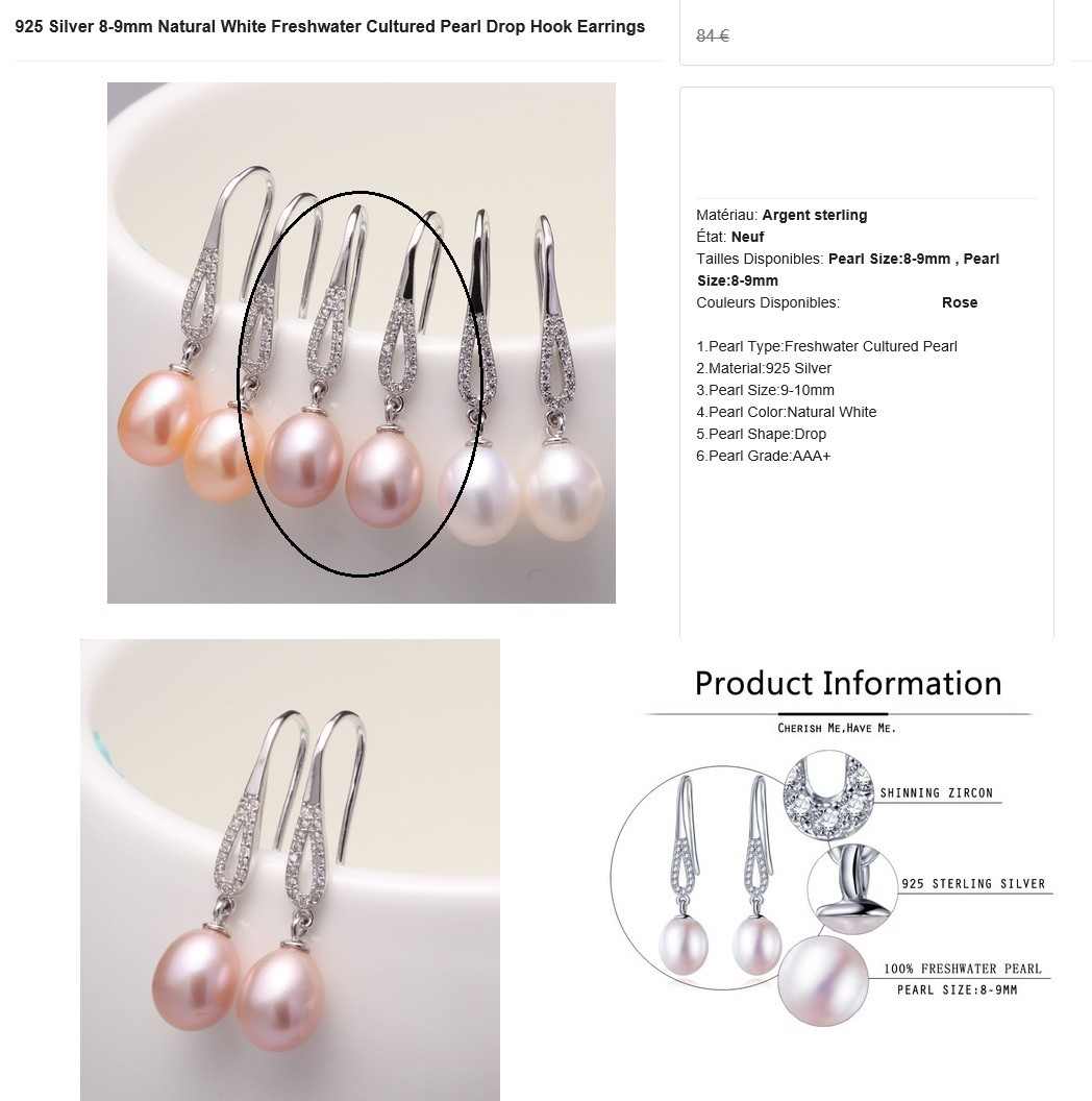 Boucles d'oreilles argent 925 perles de culture roses clous d'oreilles femme B352
