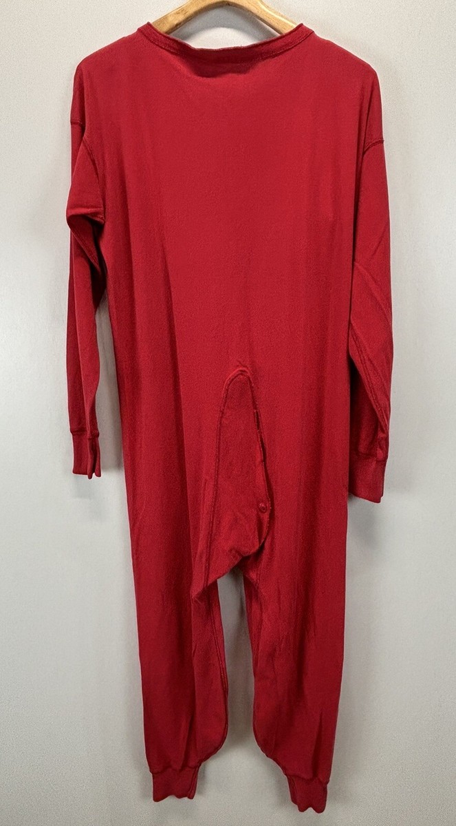 Footed Pajamas One Piece Thermal Underwear With Back Flap Men's