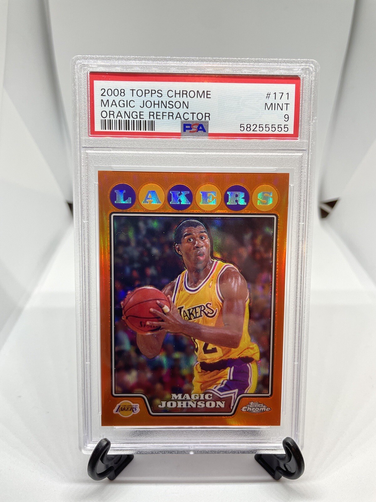 2008-09 Topps Chrome Magic Johnson Orange Refractor PSA 9 Mint HOF Rare /499